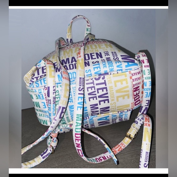 Steve Madden Handbag Backpack Purse. White Multicolor Logo Convertible Tote Bag - Picture 4 of 8